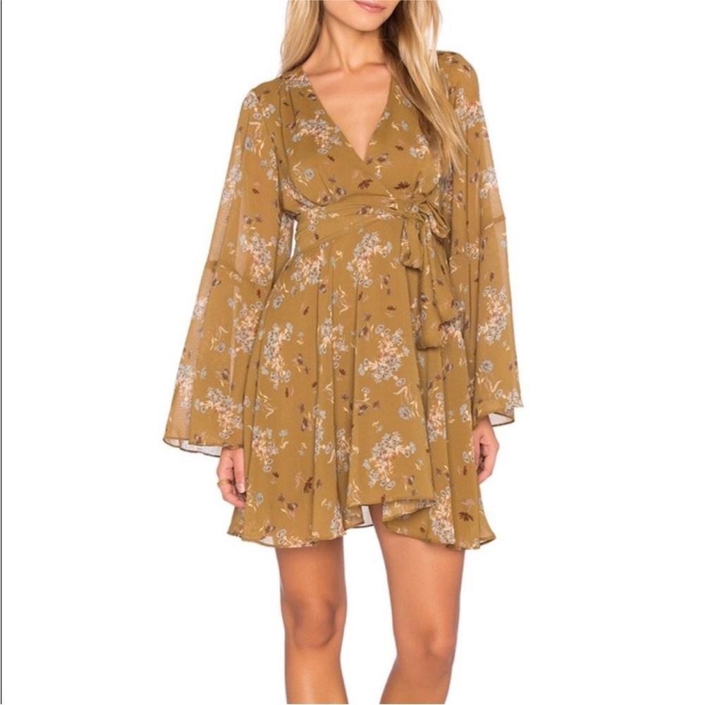 Free People • Mustard Floral Bell Sleeve Dress